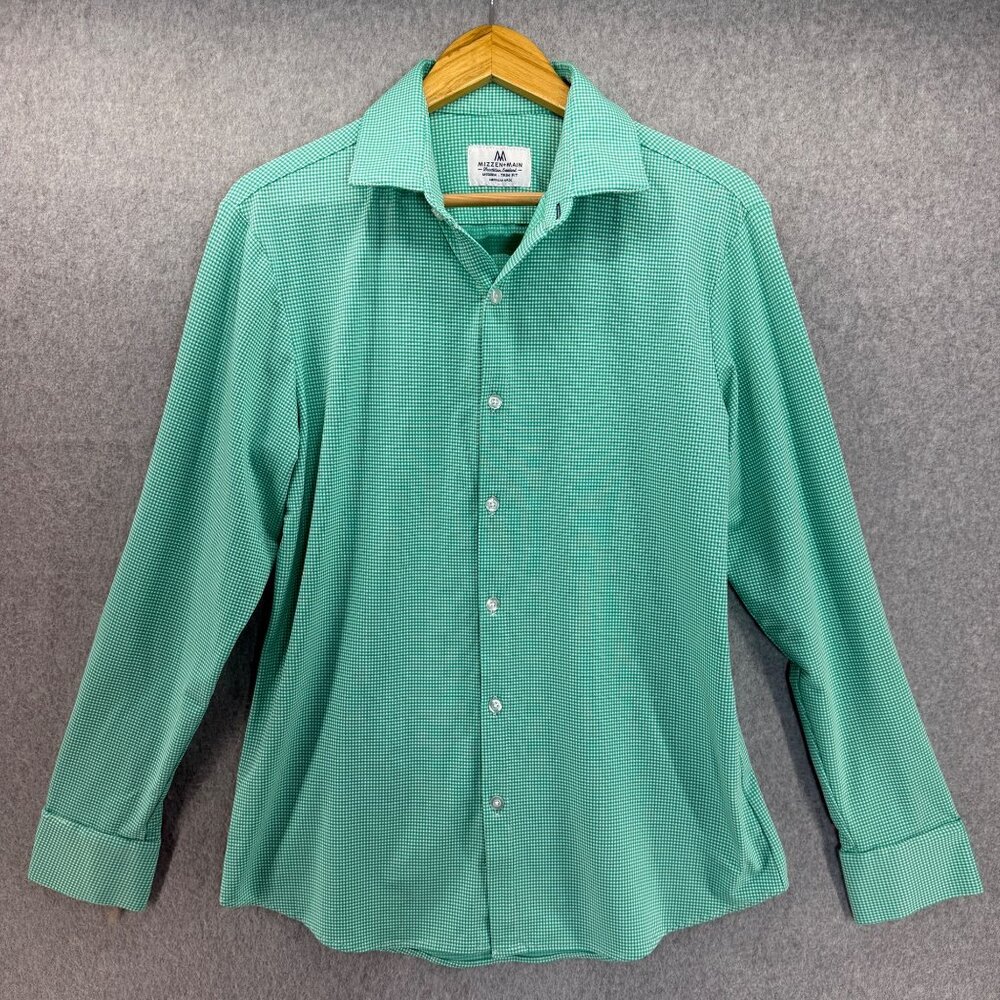 Mizzen + Main Mens Medium Trim Fit Long Sleeve Button Front Shirt‎ Green White
